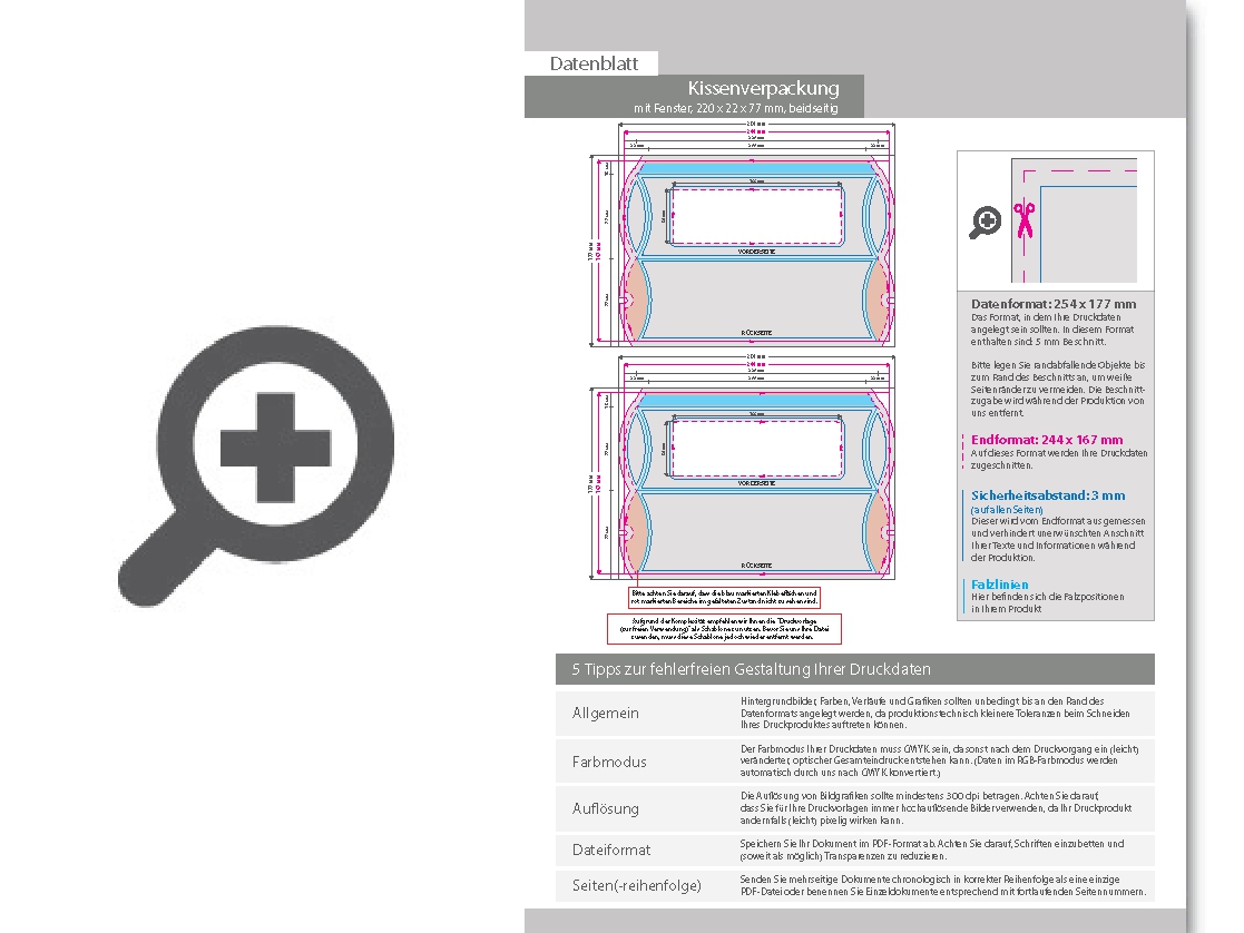 Product Bild kissenverpackung_(22_cm_x_2_2_cm_x_7_7_cm)_beidseitig_bedruckt_5_4-farbig_(cmyk_+_sonderfarbe)_mit_gestanztem_fenster