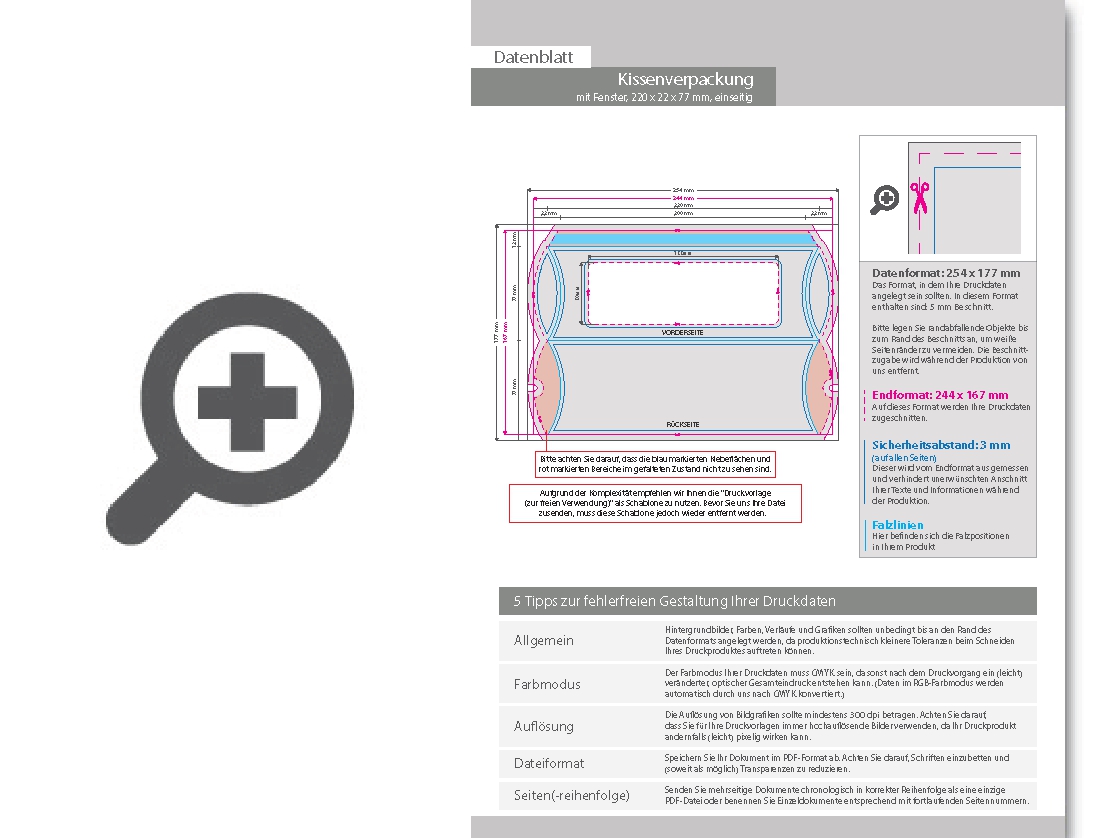 Product Bild kissenverpackung_(22_cm_x_2_2_cm_x_7_7_cm)_einseitig_bedruckt_5_0-farbig_(cmyk_+_sonderfarbe)_mit_geklebtem_fenster